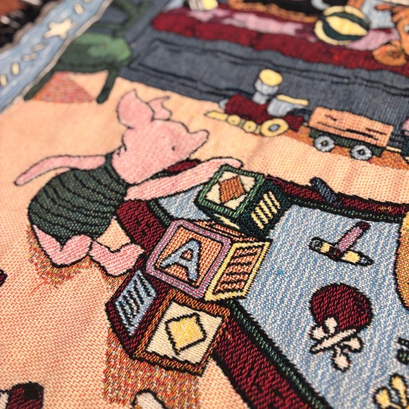 Vintage Disney Classic Pooh Woven Tapestry Throw Blanket Nursery Decor Cotton - Picture 3 of 10